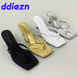 Big Size Fashion Pointed Toe Women Heels Shoes Slippers Mules Summer Female Shallow Outdoor Slides Heeled Ladies Pumps Shoes Fli