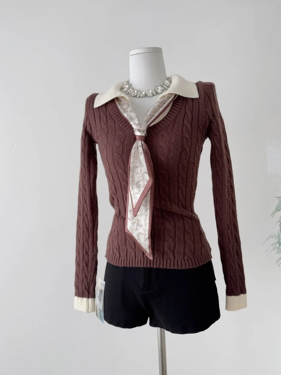 

Женский вязаный свитер Ne Fake из двух частей в стиле ретро Slim Fit ort Sve Long Sve Base Layer Winter irt
