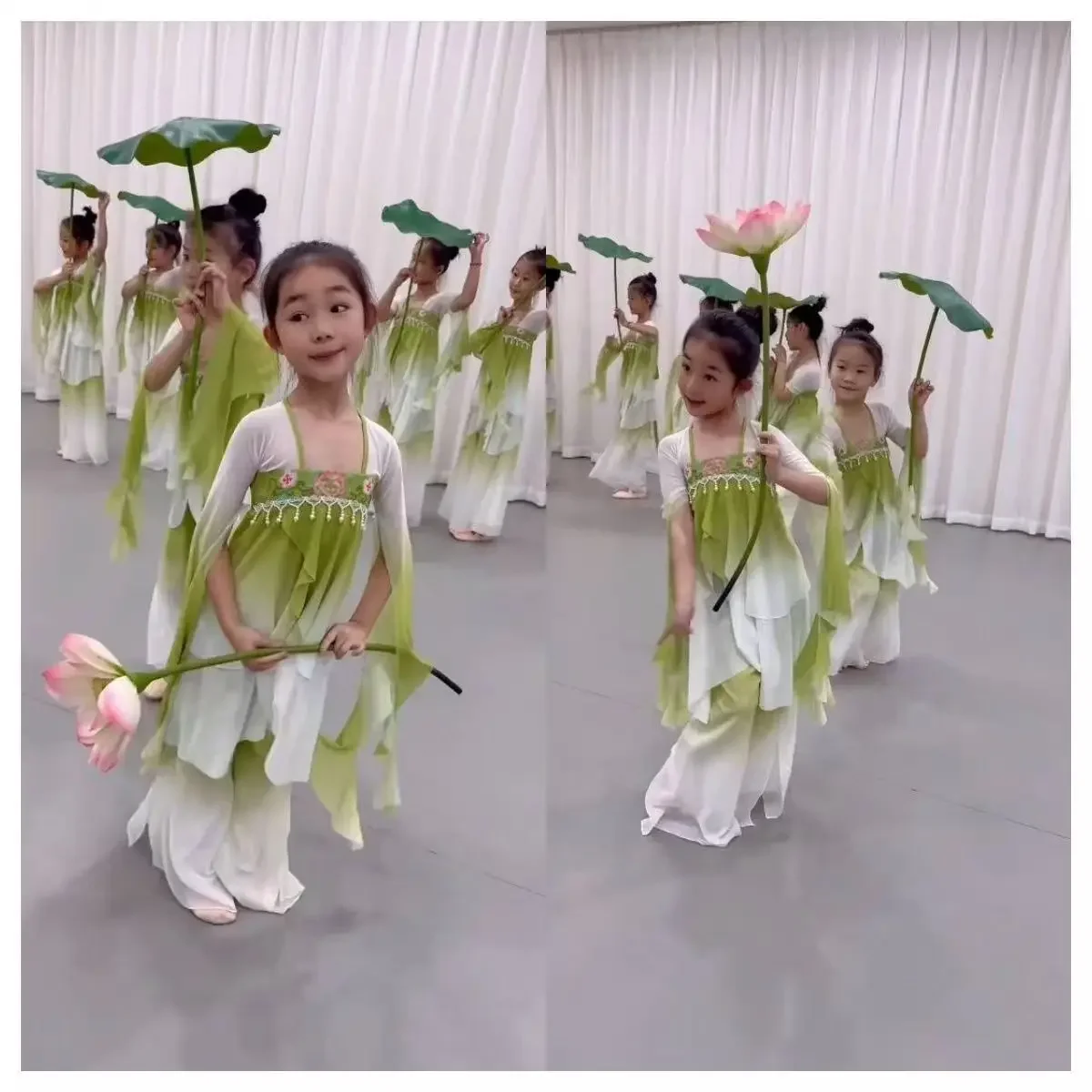 Chinese Folk Dance Performance Stage Costume for Kids Oriental Gathering Lotus Classic Girl Dance Outfit