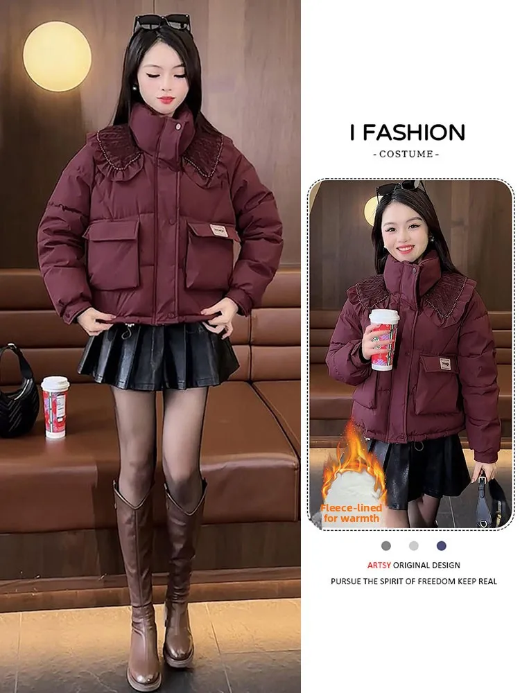 

Korean Sle Commuter Thiened Fce Zipper Cotton Jaet Women's ort down Cotton Coat Winter Warm Casual Outerwear
