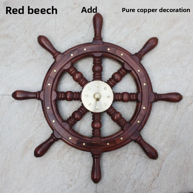 Wooden Ship Wheel Wall Decor, Nautical Hanging Ornament, Mediterranean Rustic Vintage Rudder Gift for Captain Home Office Bar
