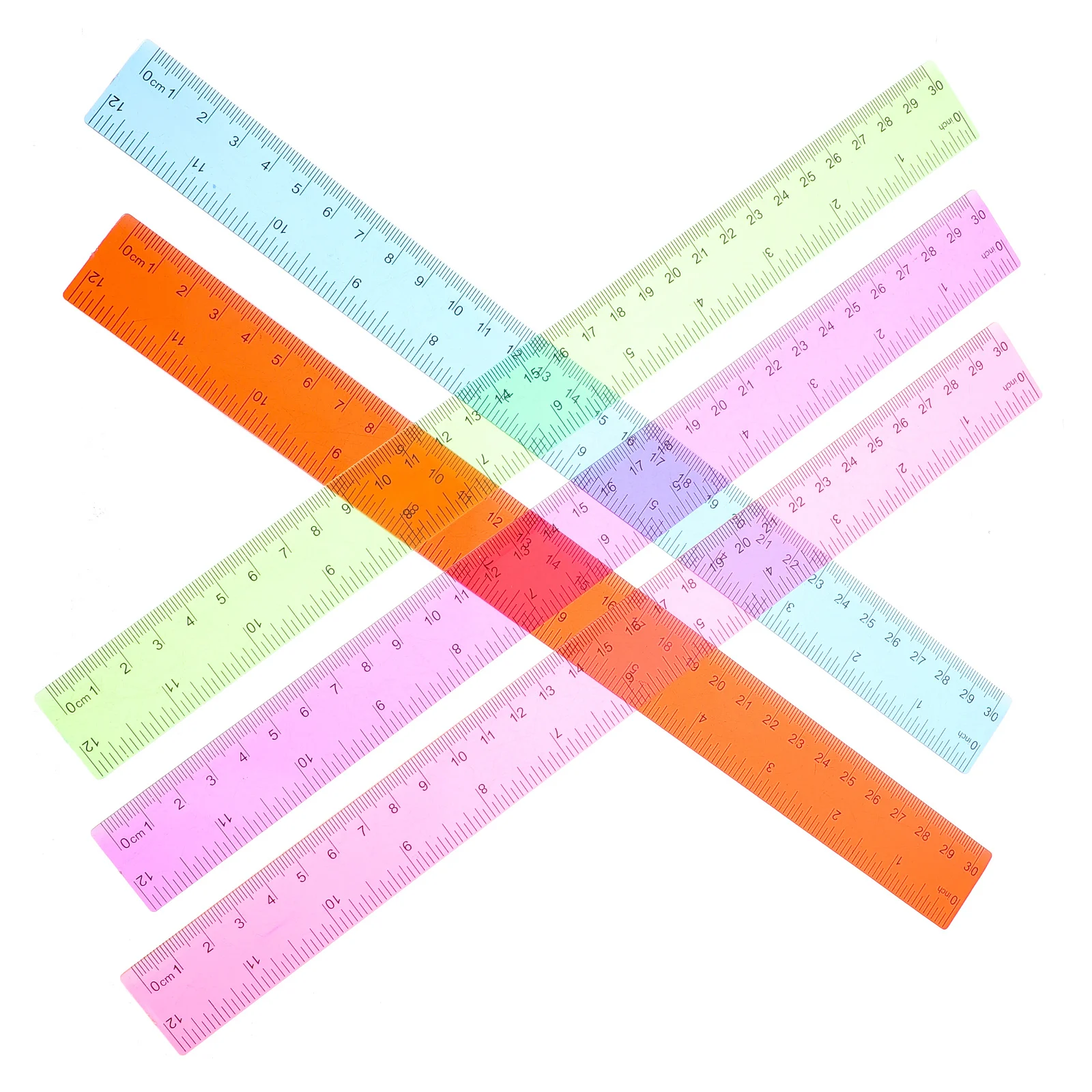 5Pcs Plastic Colored Rulers Sturdy Lightweight Straight Measuring Tools for Students School Office Stationery Rulers