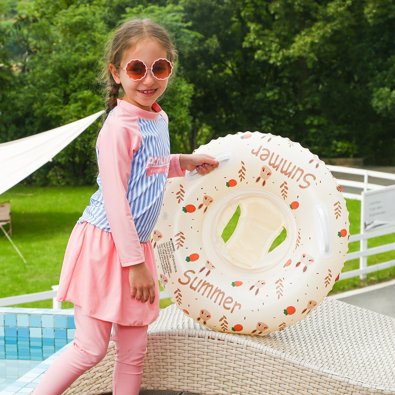 1PC Premium Inflatable Pool Float Ring - Quick-Dry Storage Pocket for Swimming, Sunbathing, Beach Parties