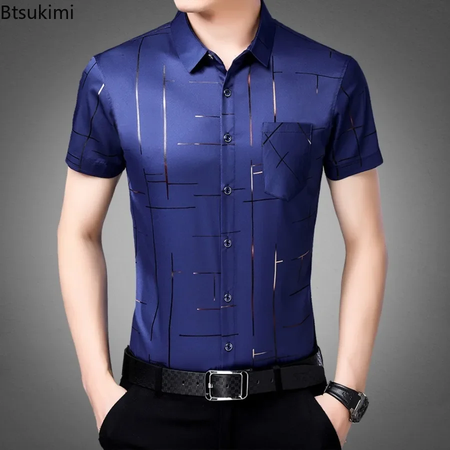 

2025 New Men's Casual Printed Shirts Summer Fashion Short Sleeve Non-ironing and Wrinkle Resistant Business Social Shirt for Men