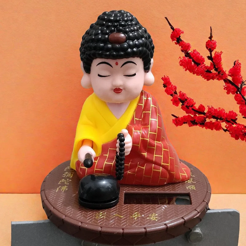 Car-mounted home's new solar-powered small monk figurine. High-end decorative item. Unique and creative. Living room. Automatic