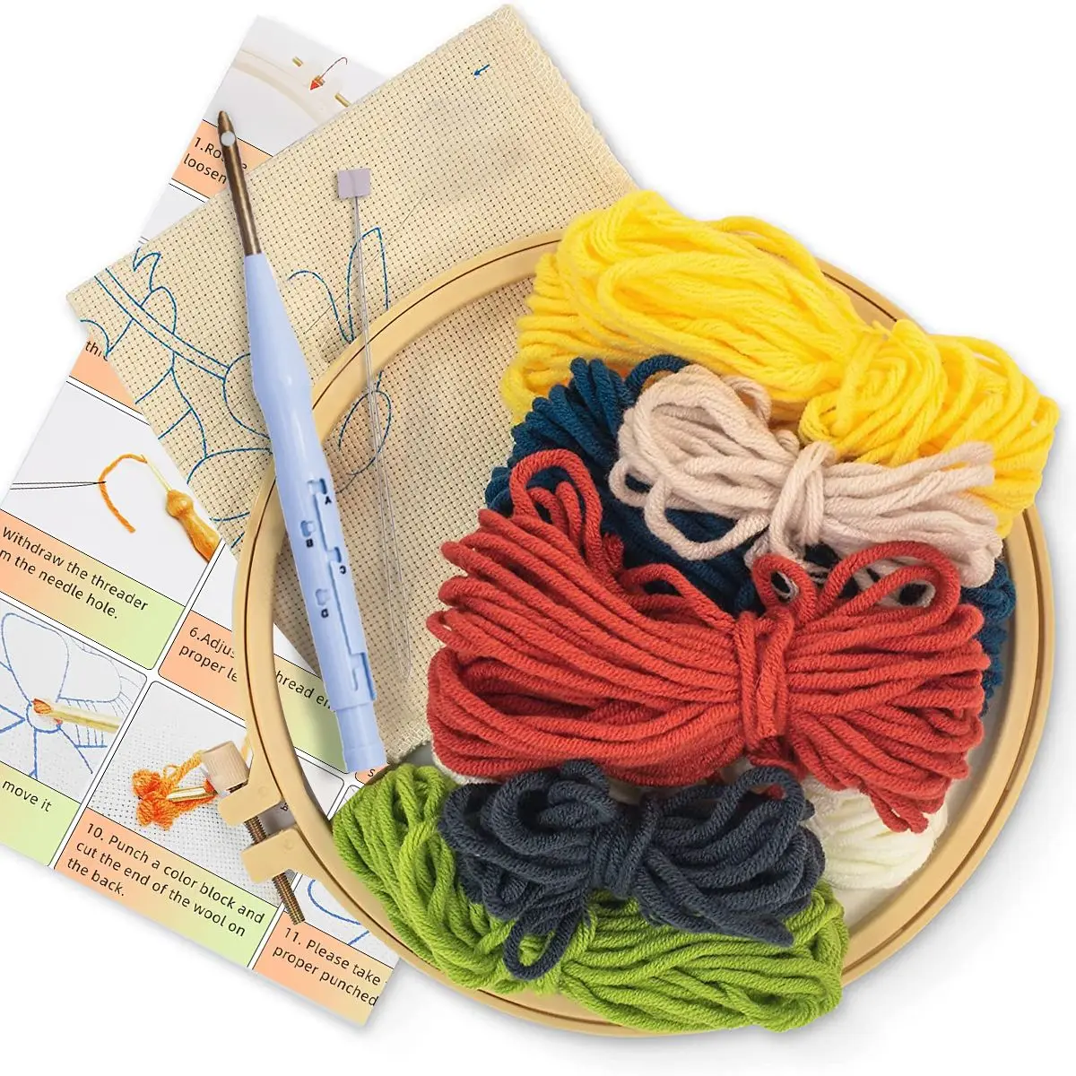 DIY Punch-Needle-Stickerei-Set mit Garn, Landschaftsmuster, Starter-Kit, Magic-Tufting-Set, Poking-Kreuzstich-Werkzeuge zum Stricken – Detail 7