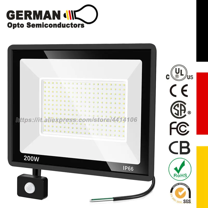 

200 Вт светодиодный прожектор с датчиком движения, светодиодный рабочий свет с вилкой, супер яркий водонепроницаемый прожектор IP66, уличные фонари для стадиона ﻿