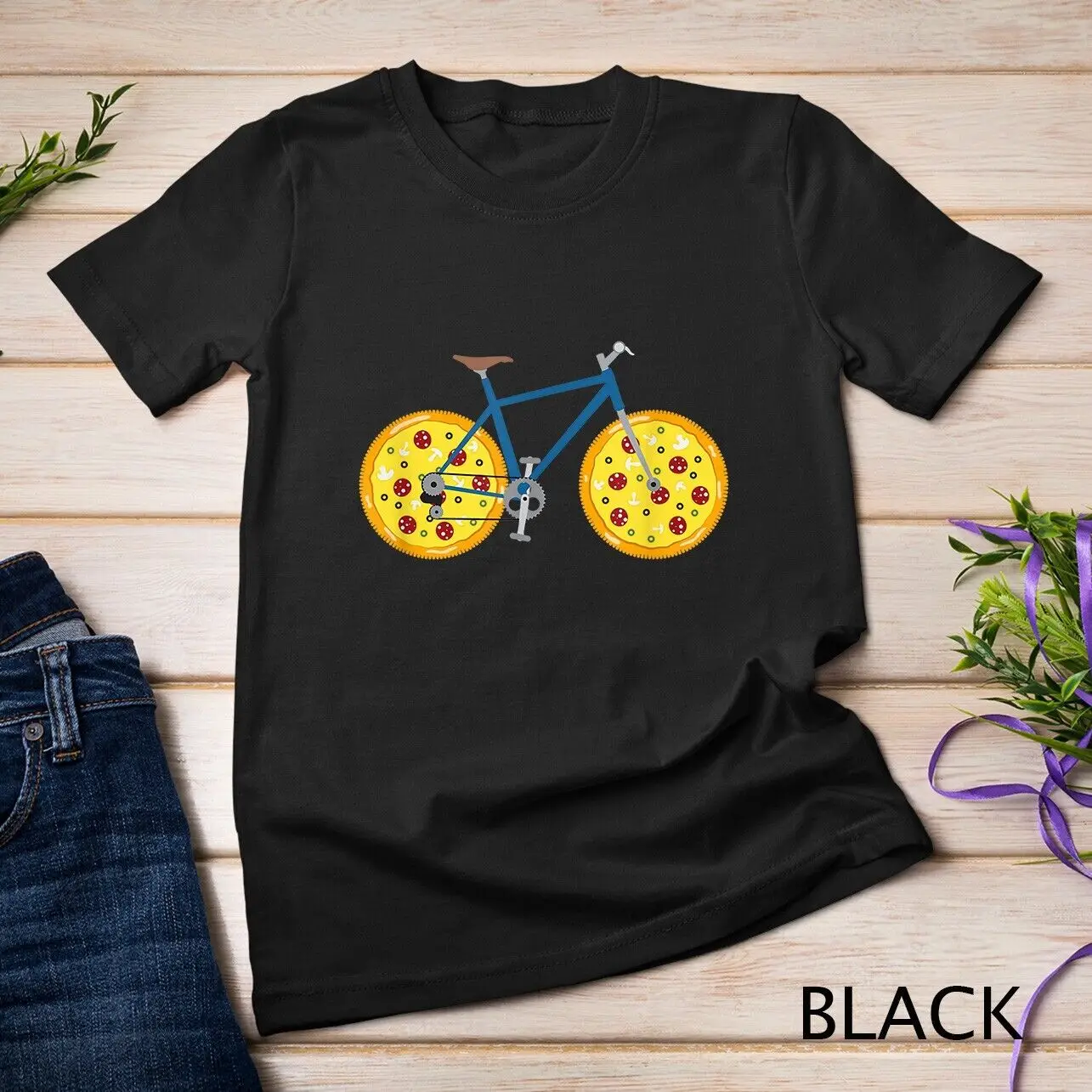 Funny Fastfood And Cyclist - Pizza MTB Mountain Bike Unisex T-shirt