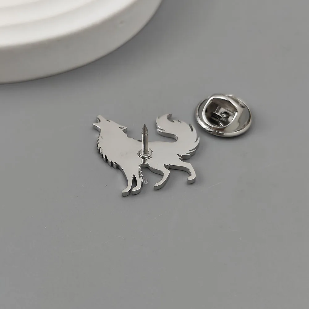 New flat cutting wolf brooch jewelry suit stainless steel accessories in stock cross-border