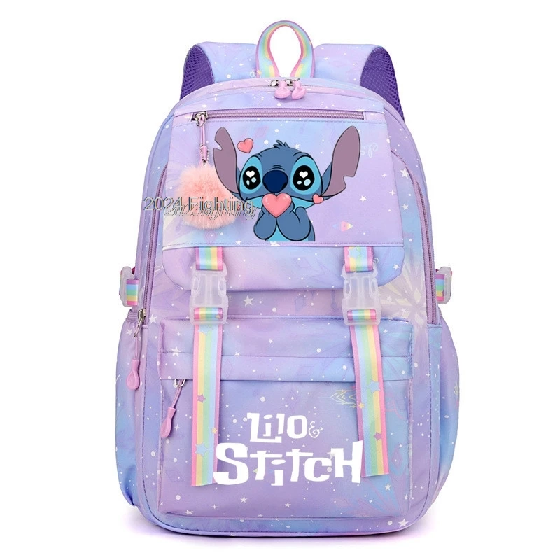 Lilo & Stitch mochila ligera para niñas, mochila escolar Kawaii con múltiples bolsillos, Bolsa Escolar con nudo de lazo primario