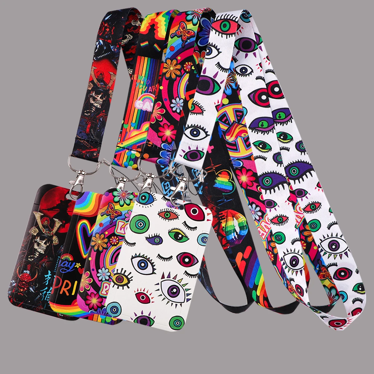 قوس قزح يقتبس الرقبة حزام الحبل لمفتاح بطاقة الهوية الساموراي شارة حامل DIY شنق حبل كيرينغ اكسسوارات الهدايا تأثيري