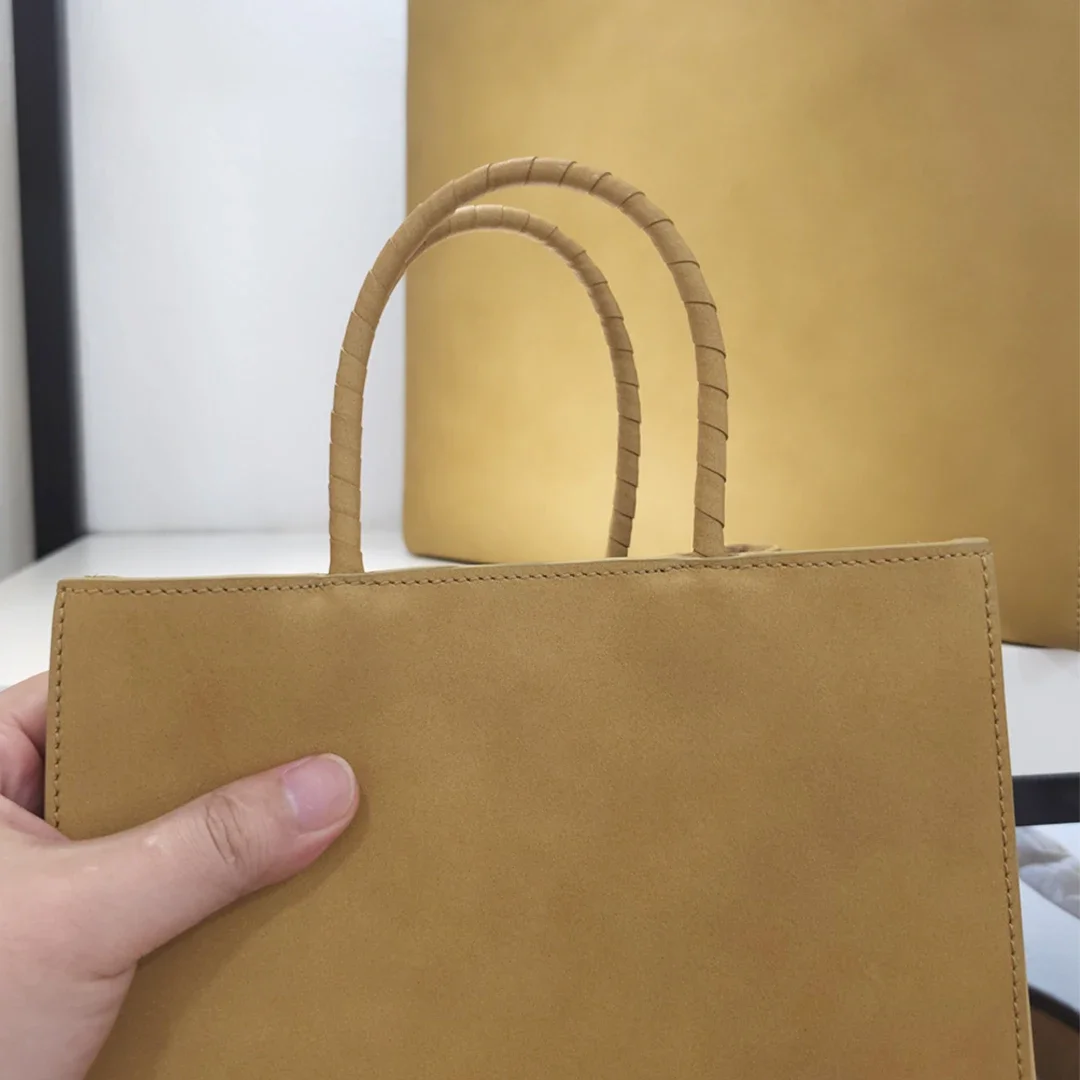 Borsa in pelle di carta Kraft Tote borsa per la spesa portatile nuova borsa in pelle bovina con strato di testa semplice e di grande capacità