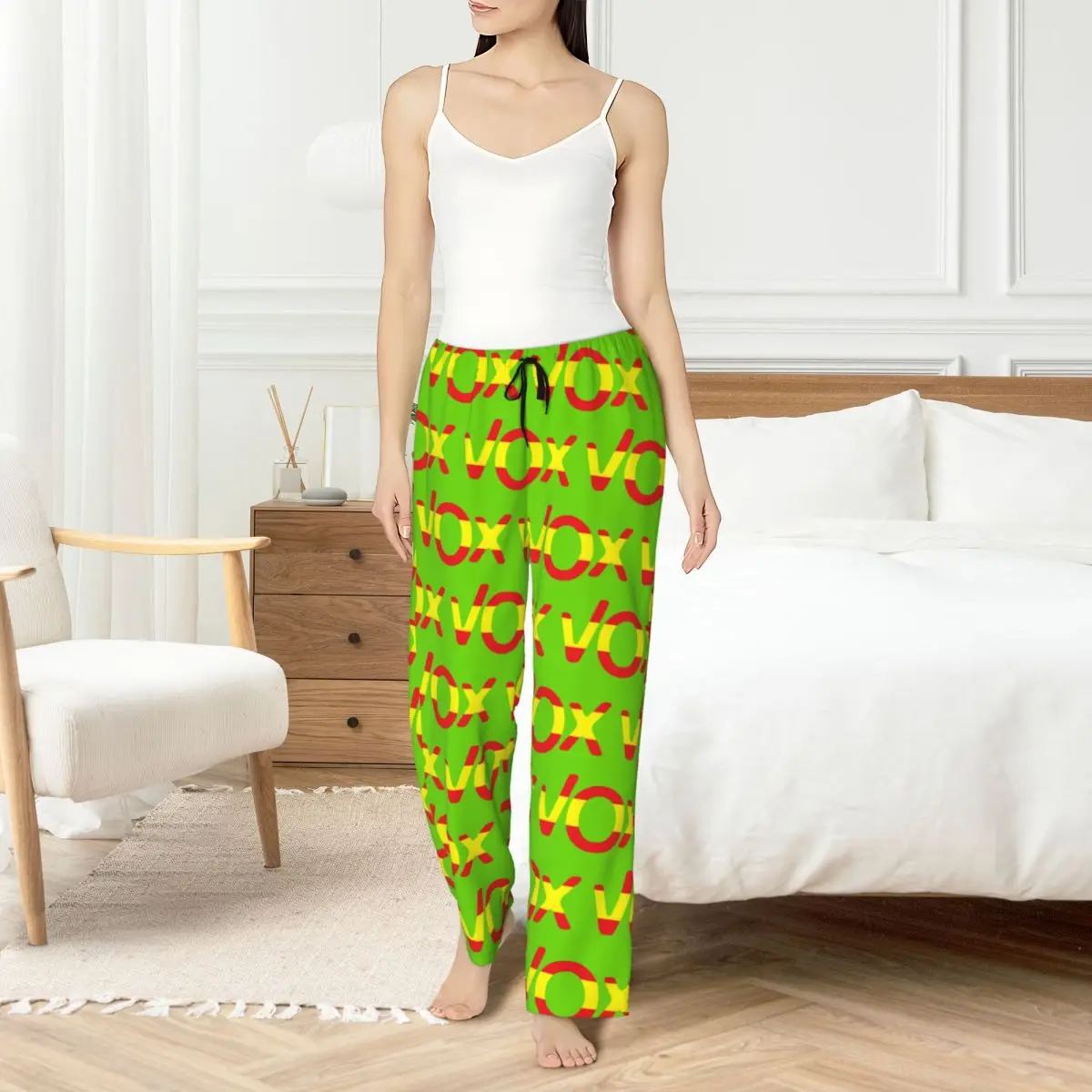 

Custom Spain Vox Pajama Pants for Women Spanish Flag Sleepwear Lounge Sleep Bottoms Stretch with Pockets