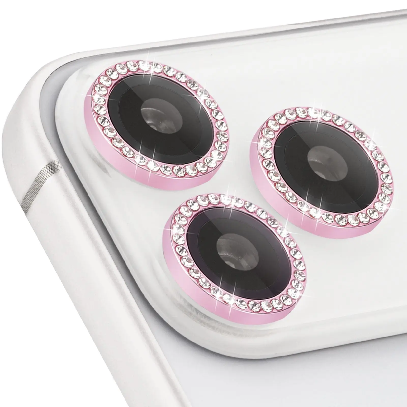 Tempered Glass Camera Lens Protector for iPhone 17 Pro Max/17 Pro, Diamond Pink Metal Ring Cover, HD Clear Anti-Scratch Lens Fil