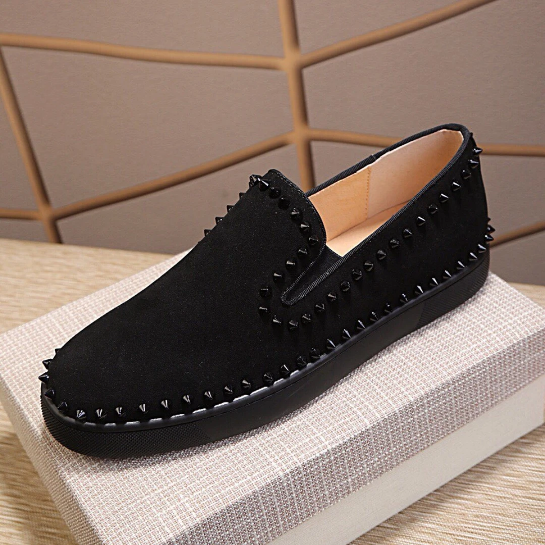 Fashion Rivets Shoes Black Causal Cl Loafer Low Top Men's Green Board Shoes Street Shot Causal Fashion Single Women Flat Shoes