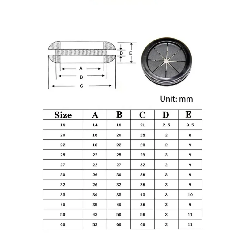 5/10pcs Rubber Grommet Blanking Hole Firewall Hole Plug Electrical Wire Gasket Black Parts 16mm 20mm 22mm 25mm 28mm 30mm to 60mm