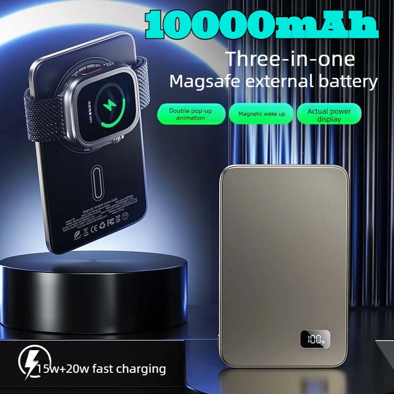 

Ультратонкий внешний аккумулятор 10000 мАч, магнитная беспроводная быстрая зарядка, светодиодный дисплей, портативный аккумулятор для IPhone, Samsung, MagSafe Powerbank