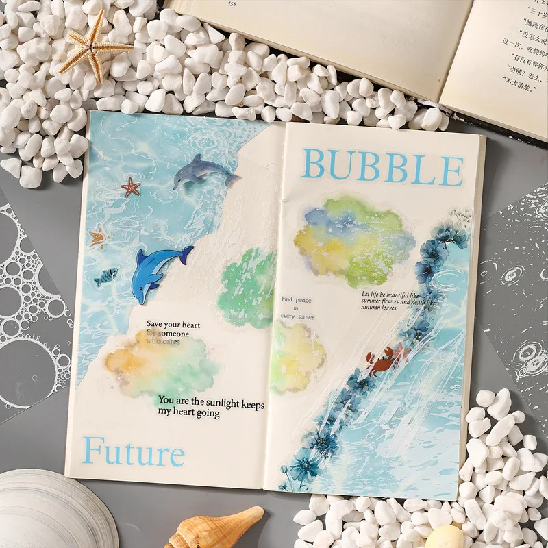 6Pcs Transparent Water Texture Silver Foil PET Stickers Decor Stickers for Journal DIY Craft Projects