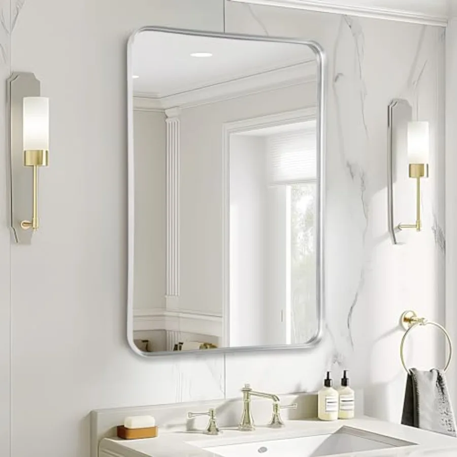 

Bathroom Wall Mirror Rectangle - 36x24 Inch Large Over Sink Framed Mirror, Rectangular Brushed Mirrors Hanging for Bedroom, Res