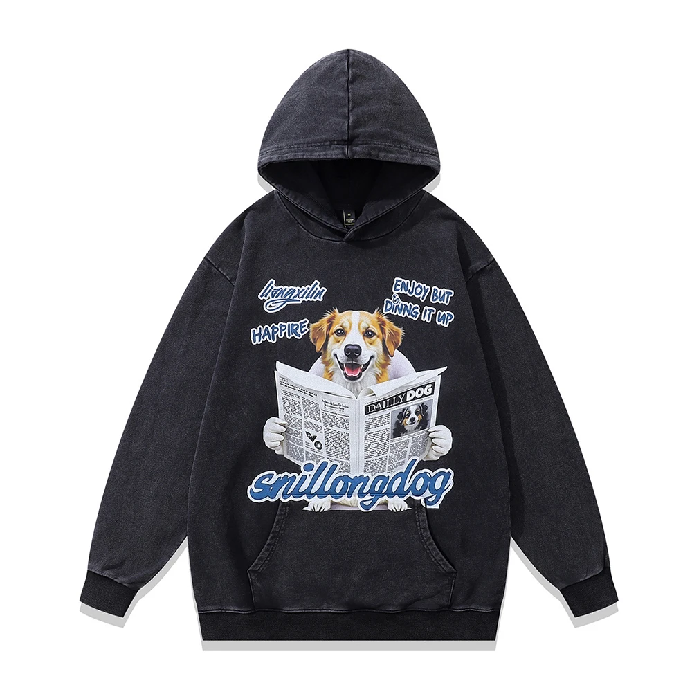 

Kawaii Puppy Print Женские и мужские толстовки Y2k Негабаритные топы Хип-хоп Уличная одежда Ретро стирка с капюшоном Новые толстовки Зимняя одежда