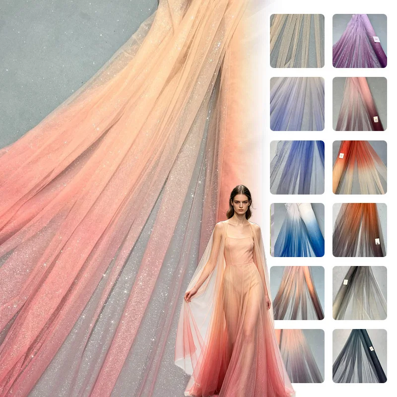 5yard Graduated Colorful Tie Dyed Tulle Fabric with Gradient Colors Mesh Super Soft Ombre Tulle Net Lace for Prom Party Dress