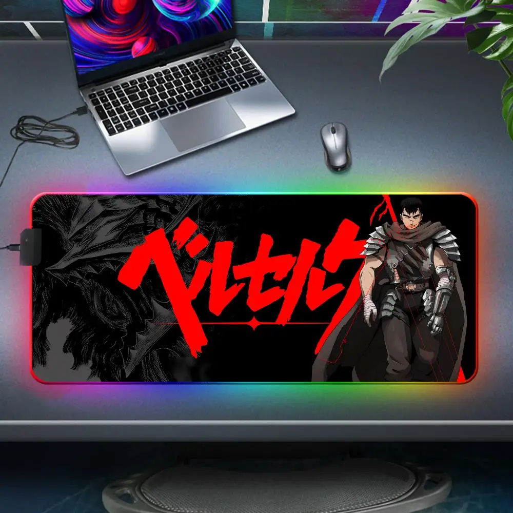 Gaming Keyboard Rgb Deskmat Cabinet Anime Berserk LED Mouse Pad Computer Accessories Natural Rubber Desk Mat Non-slip Mousepad