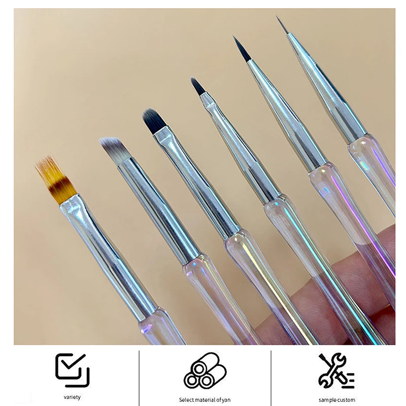 Ensemble de 6 stylos à ongles avec couvercle pour nail art, brosse pour peinture de construction, extension de gel UV, dessin, DIY