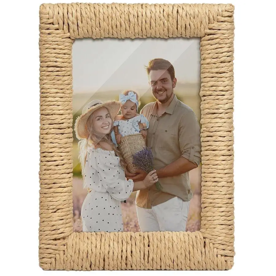 6/7/8 Inches Creative Handmade Hemp Rope Woven Wooden Picture Frame - Interior Decor Item - Bohemian Style Picture Frame
