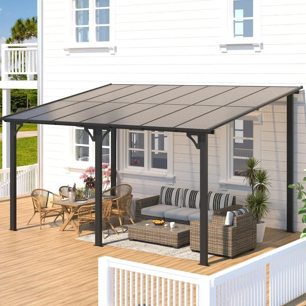 

Gazebo for Patio, Hard Top Lean to Gazebo Pergola with Roof (140 Sq.Ft Shaded), Large Wall-Mounted Heavy Duty Awnings