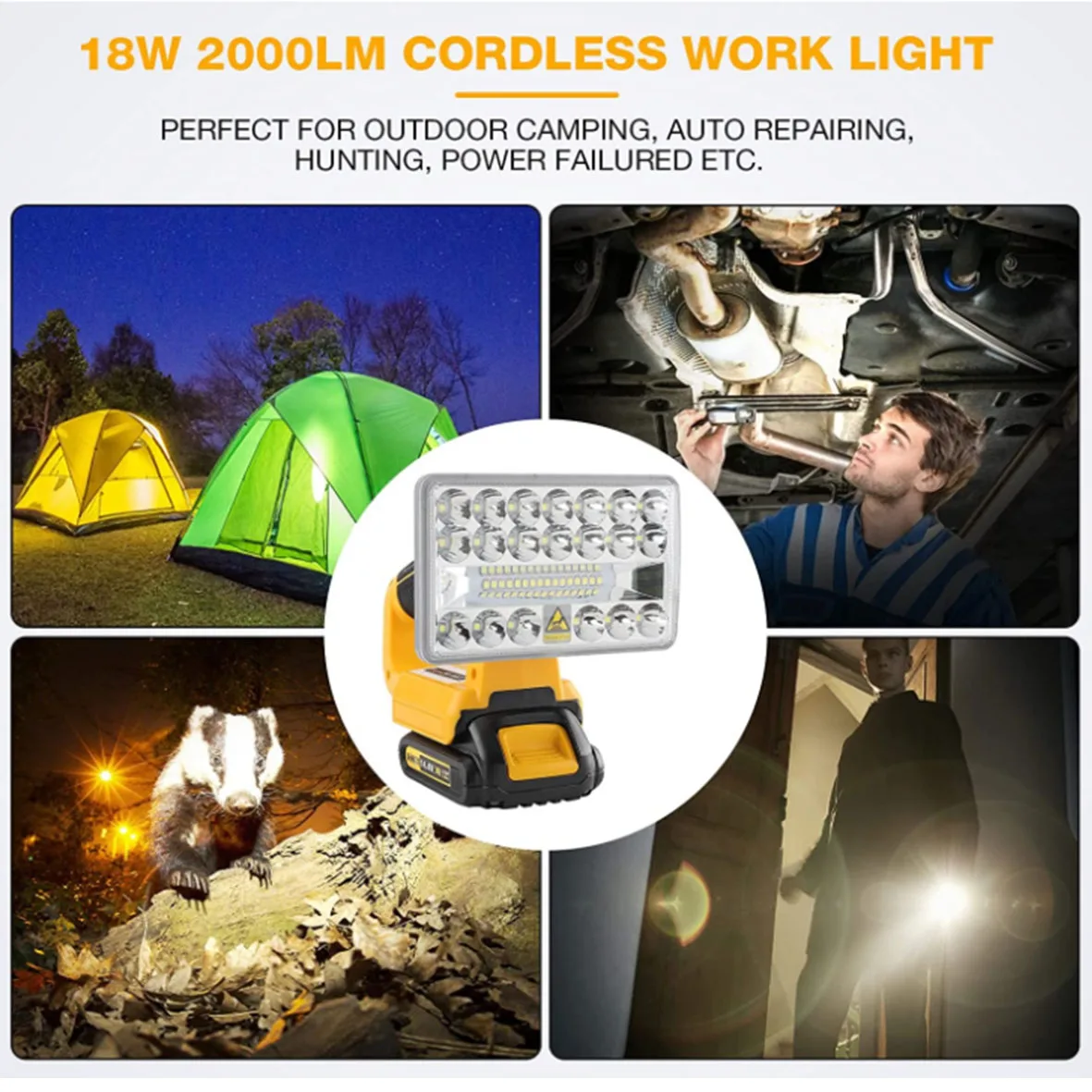 5 Inch Cordless LED Work Light for Dewalt 20V Battery 18W 2000LM Flashlight LED Flood Light for Outdoors and Job Site Lighting