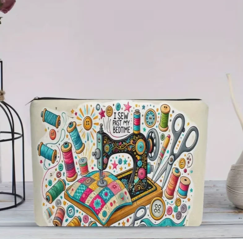 Cosmetic Bag 1pc, Sewing Machine and Supplies, Double-Sided Printing  Travel Toiletry Bag  Zipper Closure  School and Home Use