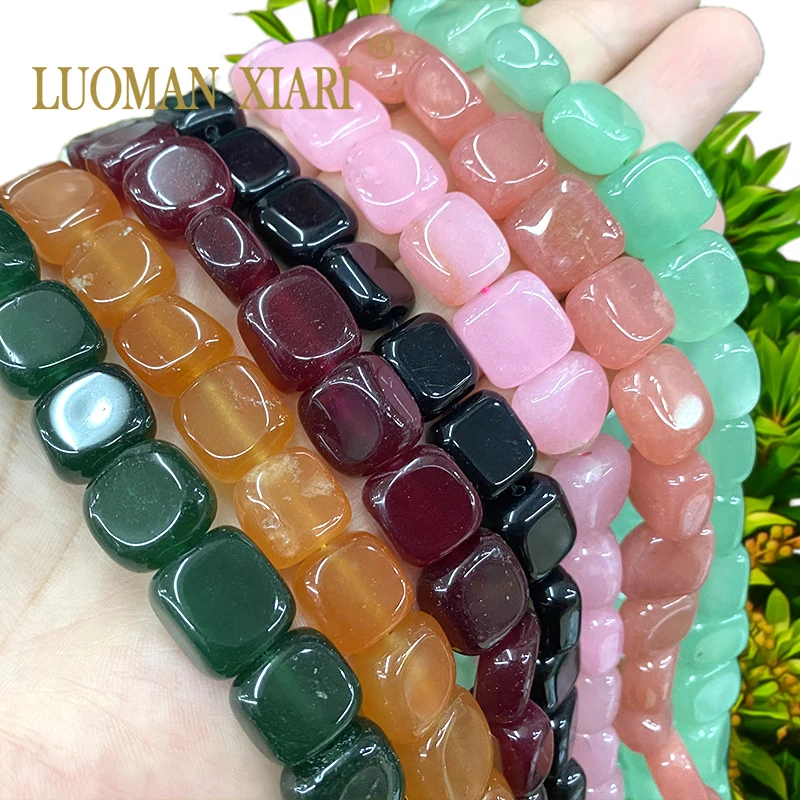 13-15mm Flat Square Natural Stone Chalcedony Amber Topazs Black Color Spacer Beads for Jewelry Making Diy Bracelet Accessories