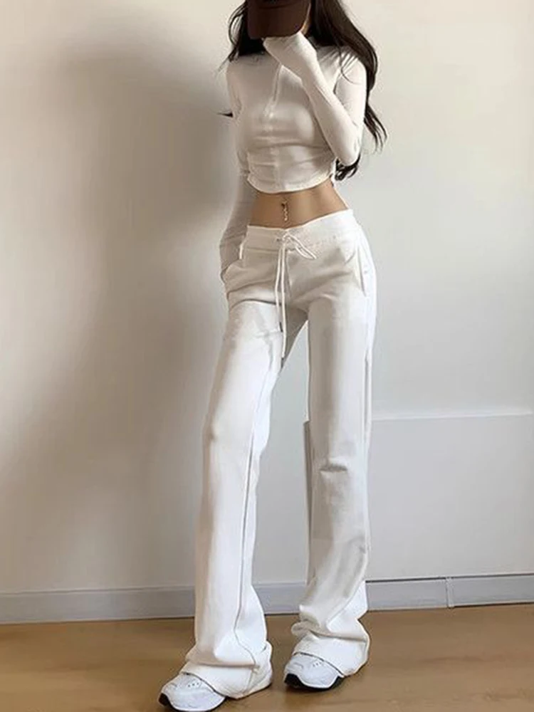 Jmprs Casual Vintage Sweatpants Women Sexy Slim Low Waist Flare Pants Streetwear Female Retro Harajuku Korean Autumn Trousers