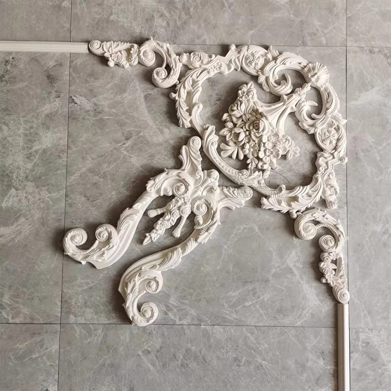 French plaster flat line corner flower parquet light modeling European carved ceiling four corners decorative flower corner
