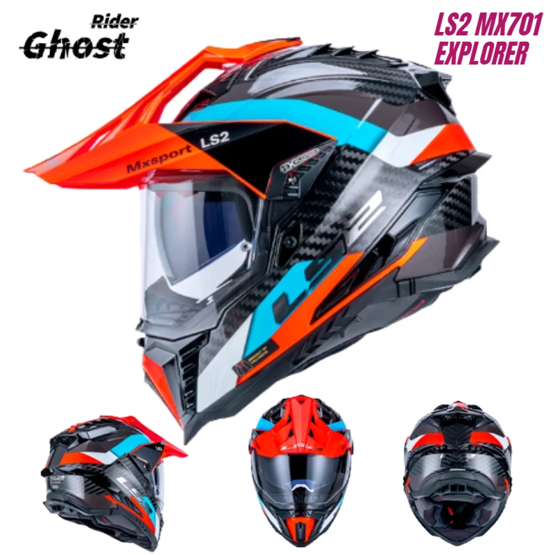 

FOR LS2 MX701 EXPLORER Off-road Motorcycle Helmet Carbon Fiber Motocross Helmets Anti-fog Double Lens Capacete Casco Moto Casque