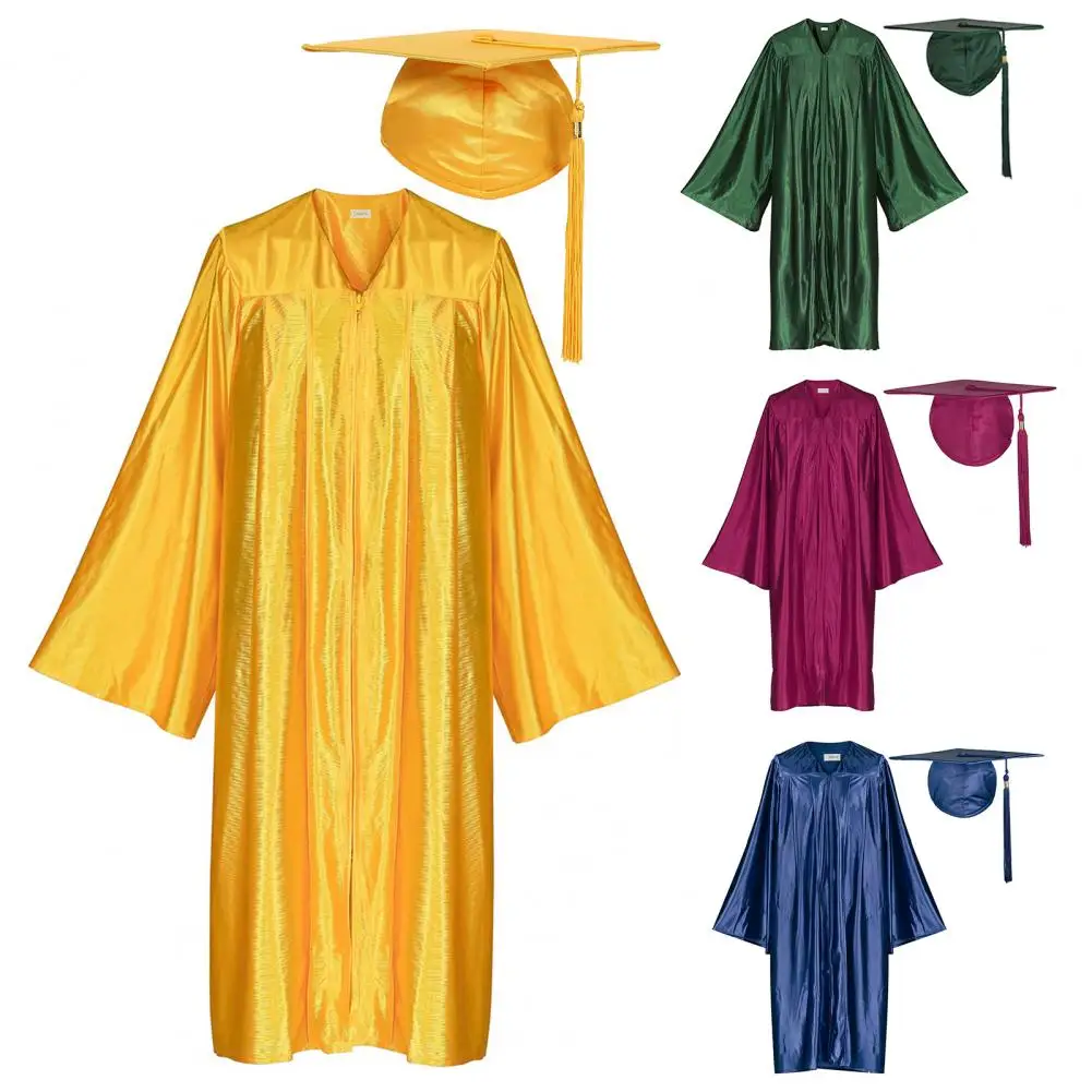 2025 1 Set Unisex Graduation Robe Hat Set Tassel Year Tag College Bachelor Doctor Master Graduation Ceremony Gown Cap Tassel Set