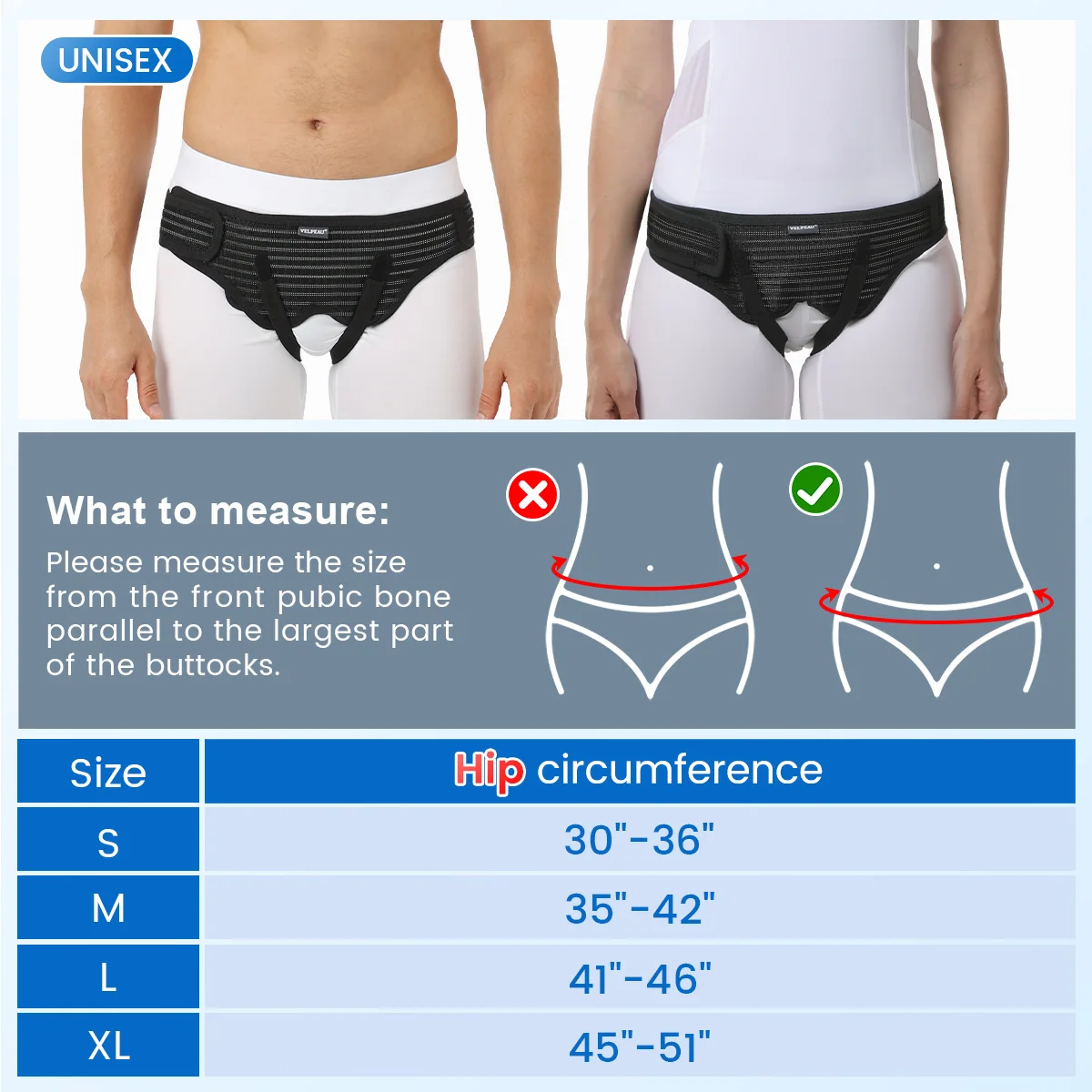 VELPEAU Hernia Belt for Single/Double Inguinal Pain Relief and Groin Hernia Support Adjustable with 2 Removable Compression Pads