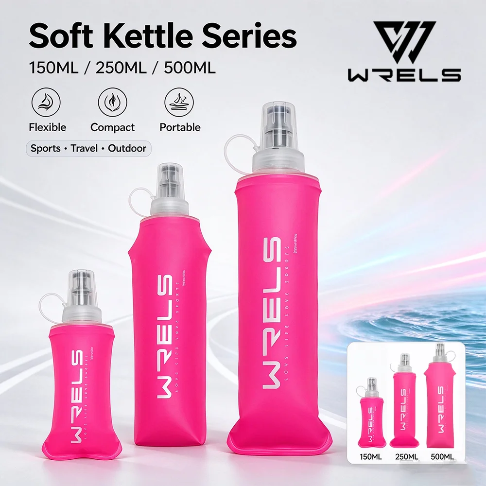 WRELS Collapsible TPU Water Bottle with Silicone Nozzle, BPA-Free, Leak-Proof, Lightweight for Outdoor Sports, Cycling, Hiking,