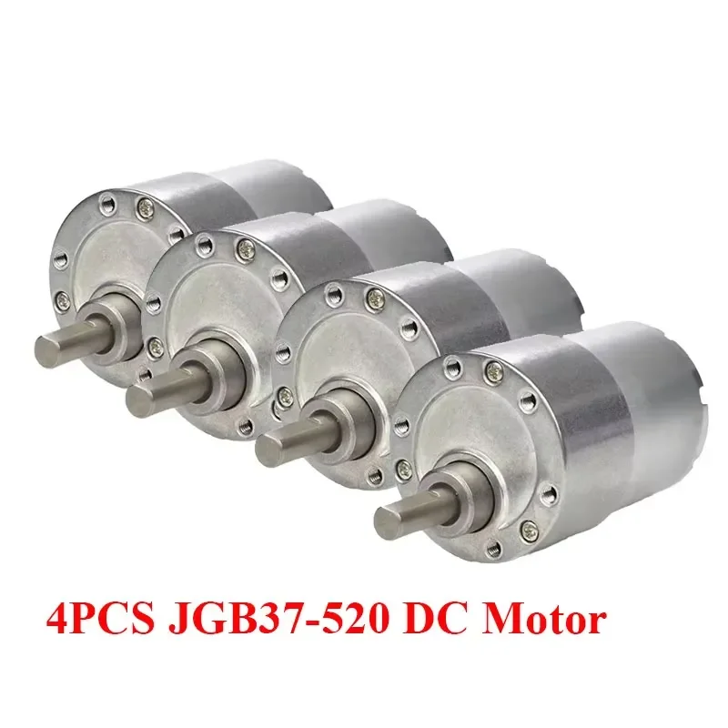 4PCS JGB37-520 Micro DC Deceleration Motor Adjustable Speed High Torque Metal Gear Reducer Motor 6V/12V/24V 7RPM~960RPM