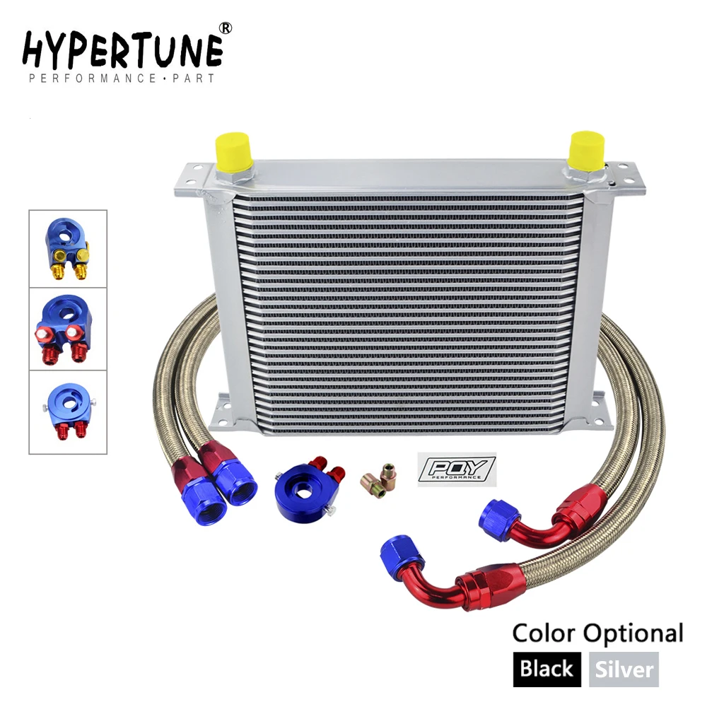 AN10 OIL COOLER KIT 30 ROWS OIL COOLER kit + OIL FILTER ADAPTER +  STAINLESS STEEL BRAIDED HOSE With PQY STICKER+BOX