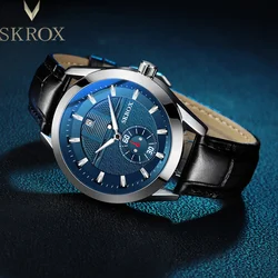 SKROX Original Sports Man Watch Leather Sapphire Blue Dial Luminous Automatic Movement Mechanical Clock Waterproof Wrist Watches