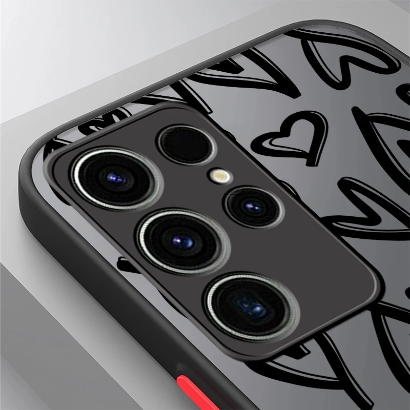 Miękkie etui TPU na telefon Samsung Galaxy S25 S24 S23 S22 Ultra Plus S21 S23 S20 FE, magnetyczne, czarne, z wzorem serca, matowe.