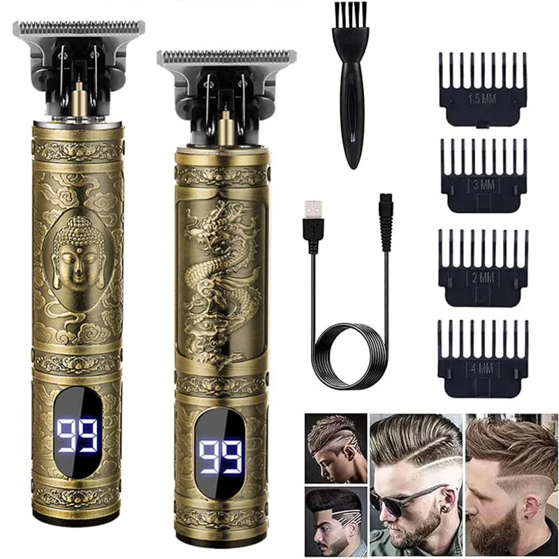 USB Charging Vintage T9 Hair Clipper Kit Professional Beard Trimer Portable Rechargeable Cordless Carving Hair Cutting Machine