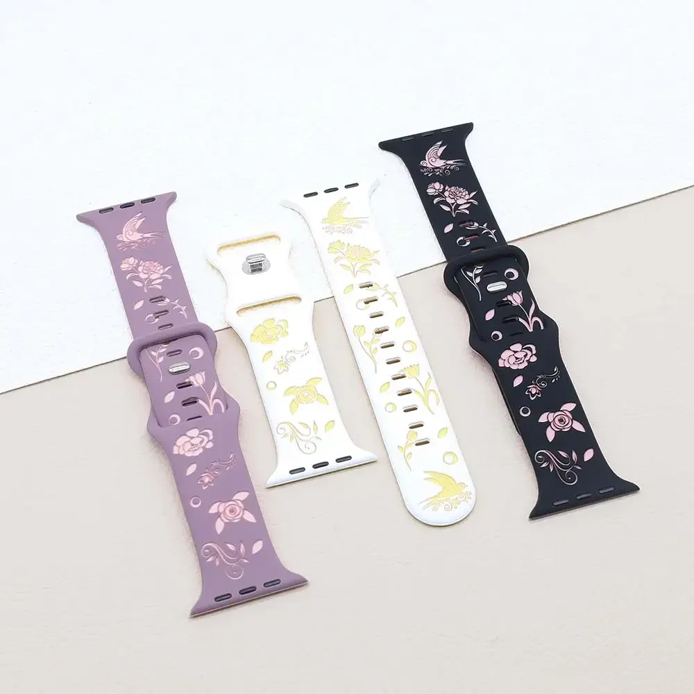 حزام سيليكون لساعة أبل ، نقش سوار مطبوع ، سوار ألترا لساعة iWatch 10 ، 9 ، 8 ، 7 ، 6 ، 5 ، SE ، 49 ، 46 ، 42 ، 40 44 ، 41 ، 45