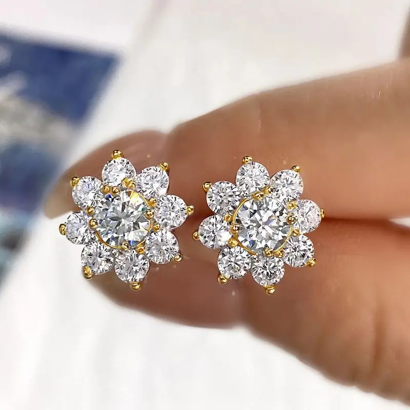 Brincos de Flor com Diamante Moissanite Real de 0.5CT para Mulheres, Joias Finas em Prata Esterlina 925 Original para Uso Diário e Festas
