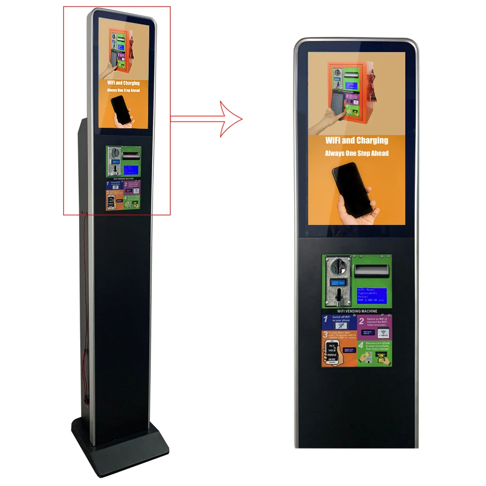

2025 New Products 18.5 Inch LCD Display Advertising Player Indoor Advertising Kiosks Cellphone WiFi Charging Vending Machines