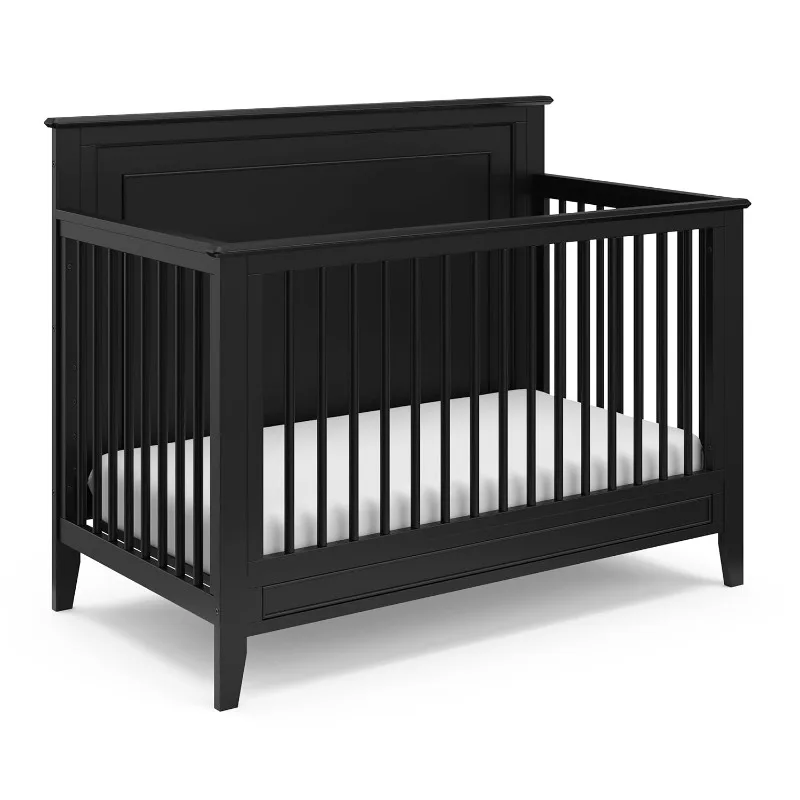 Solstice 5-in-1 Convertible Crib (Black) – GREENGUARD Gold Certified, Converts to Toddler Bed and Full-Size Bed, Fits Standard