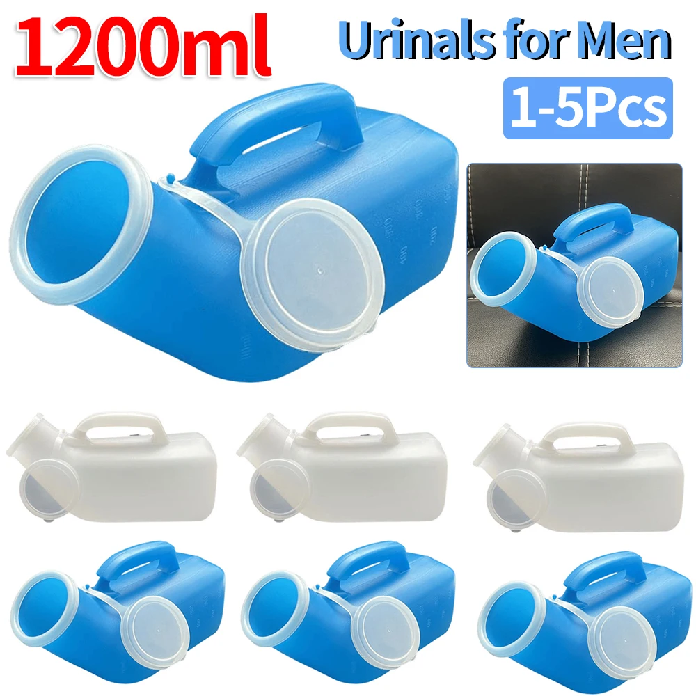 1-5Pcs Urinals for Men 1200ml Thick Plastic Mens Bedpan Bottle with Lid Portable Container Urinary Bottle Male Urinal Pee Bottle