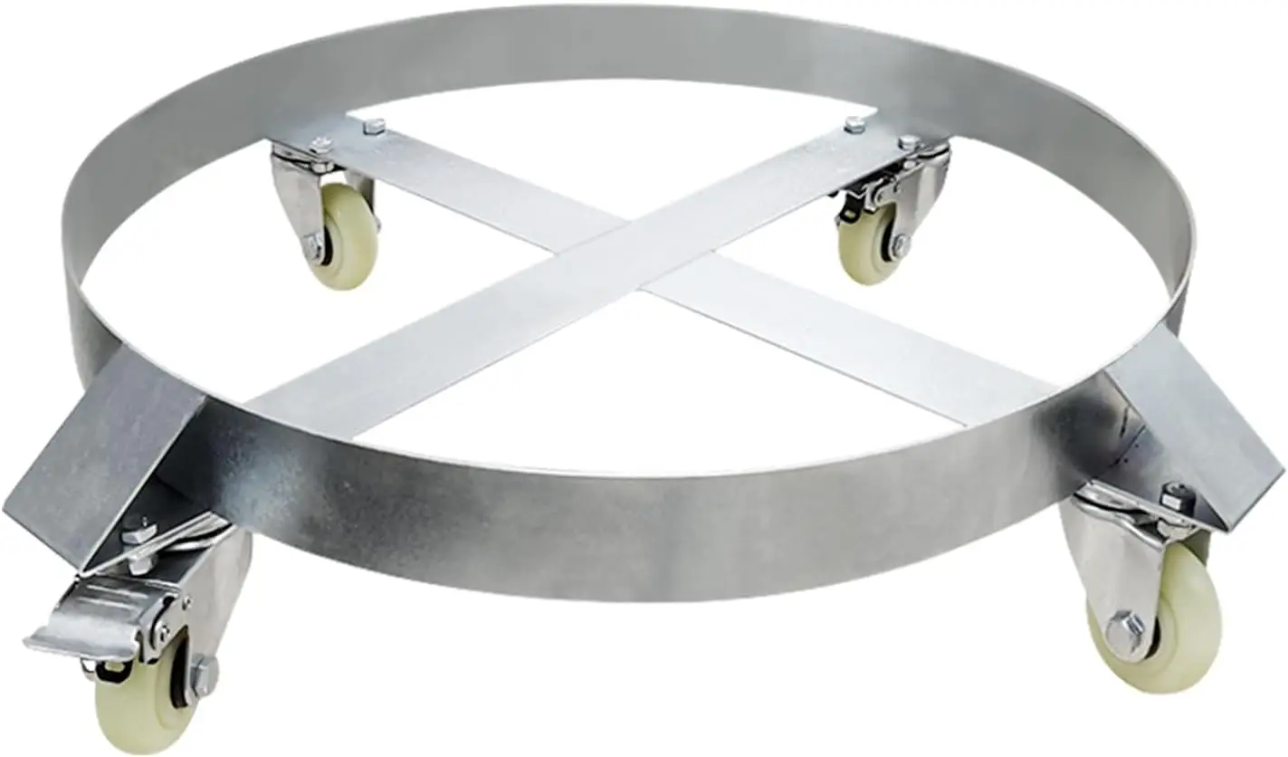 

Усиленная тележка для бочек на 30 галлонов с 4 поворотными колесами и тормозом для мастерских и заводов