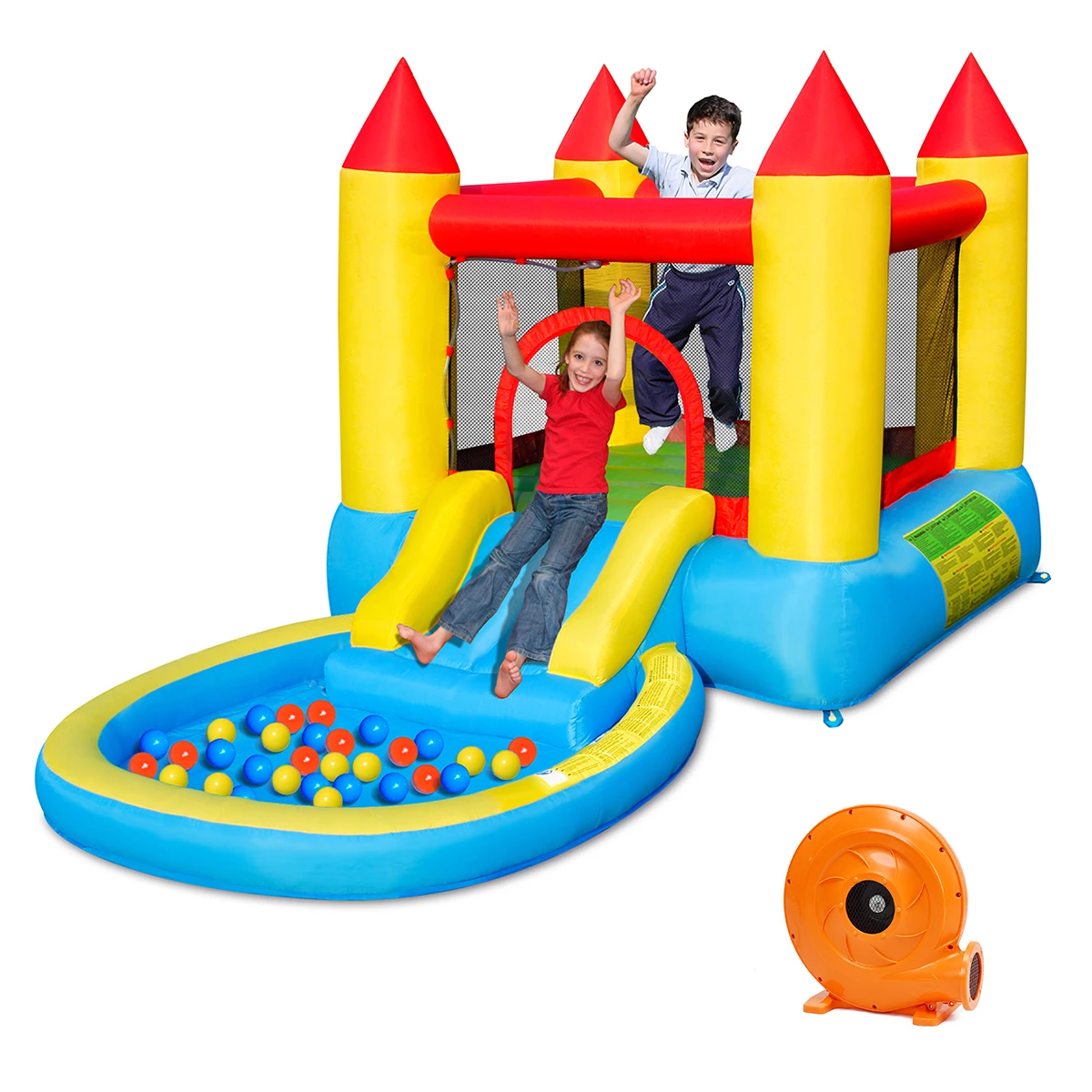 Opblaasbare Bounce Huis Kids Glijbaan Springkasteel Uitsmijter W/Zwembad En 580W Blower